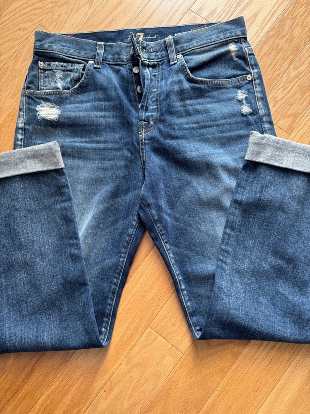 7 For All Mankind Men's Faded Blue Slim Straight Jeans